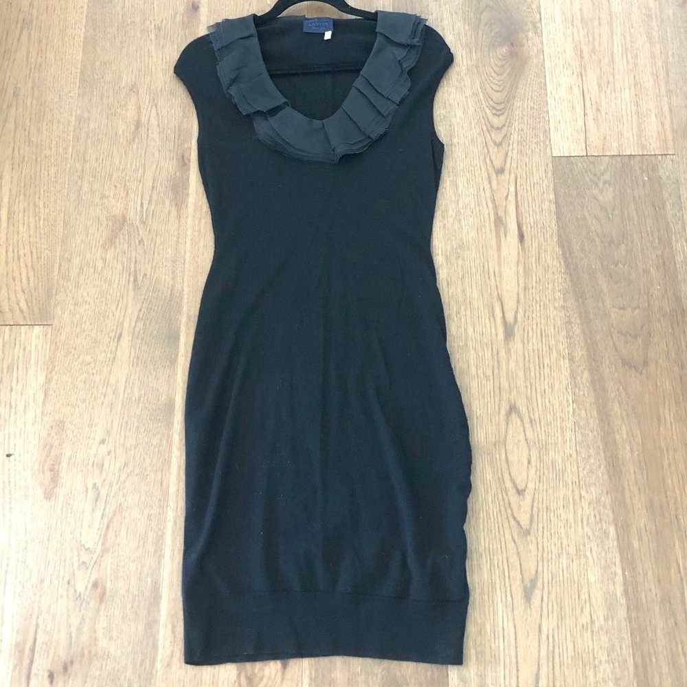 Lanvin Black Sweater-knit Dress with Silk Collar